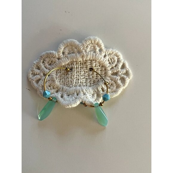 NWT Francesca's Aqua Teardrop Gold Hoop Earrings - Picture 1 of 5